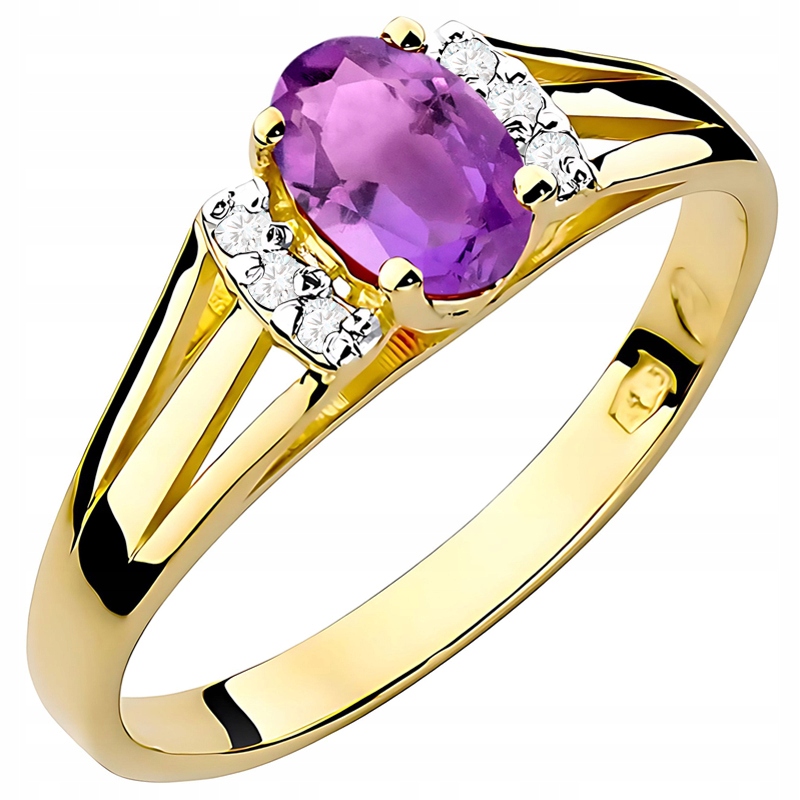 Zlatý Prstýnek pr. 585 s ametystem 0,40 ct a brilianty 0,052 ct 14k