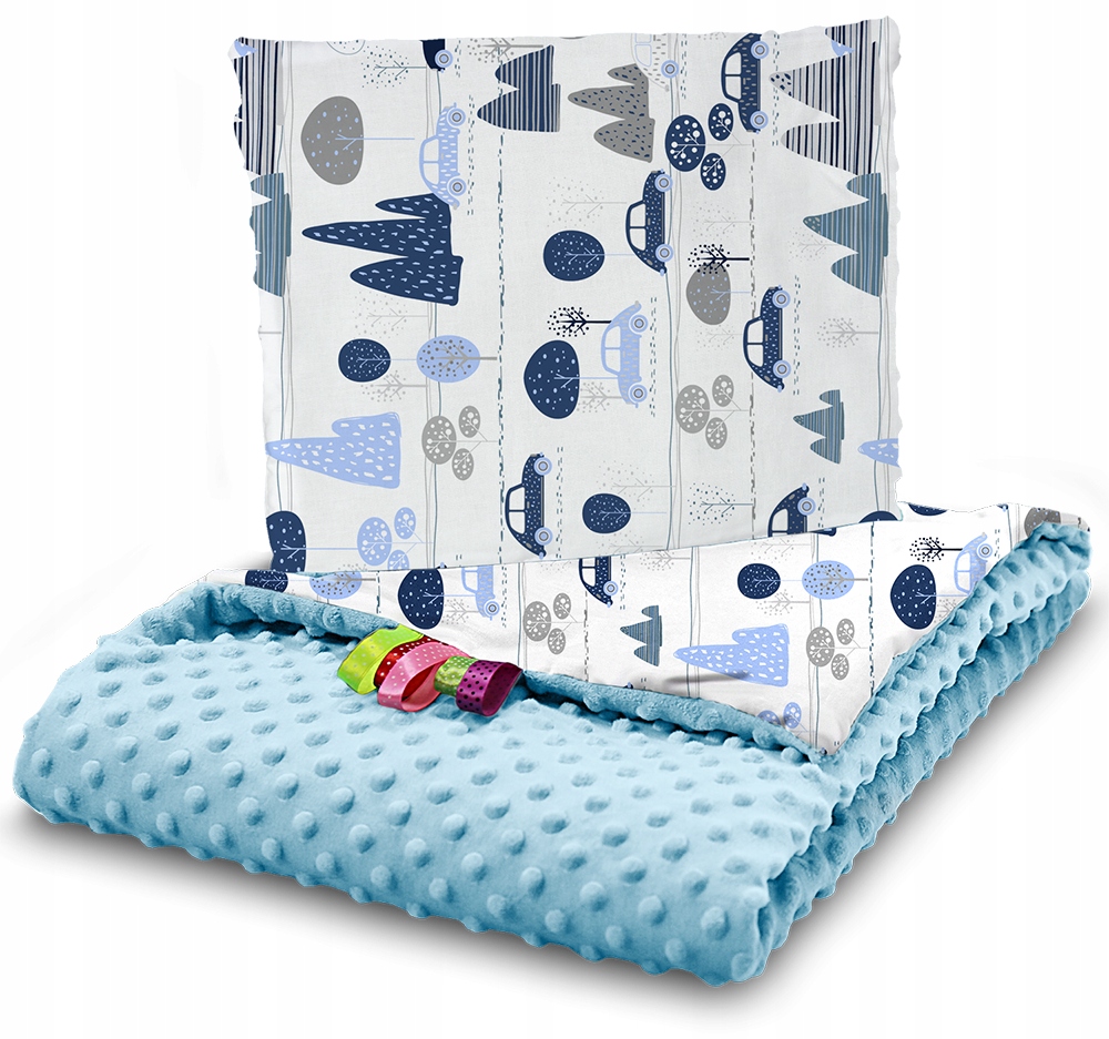 KOCYK DO WÓZKA + PODUSZKA ZESTAW MINKY DWUSTRONNY 2w1 BABYMAM Długość kołdry 75 cm