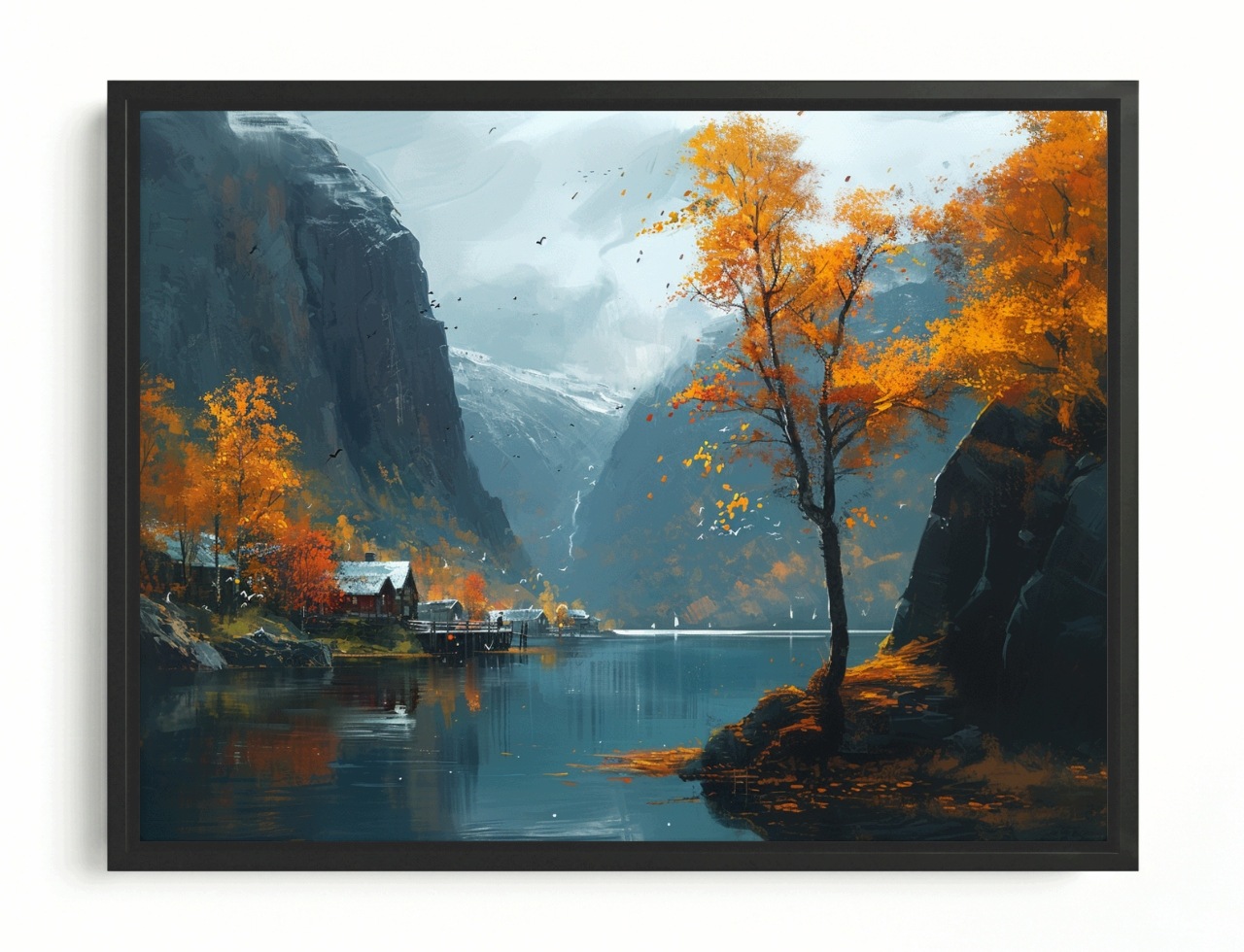 Obraz Rama American Box Škandinávia Nórsko Fiord Hory Jeseň Pohľad 80x60
