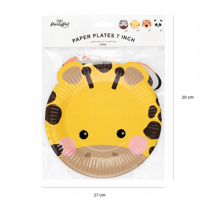 Talerzyki zwierzątka safari papierowe tygrys żyrafa zebra panda urodziny x4 Marka Party Deco