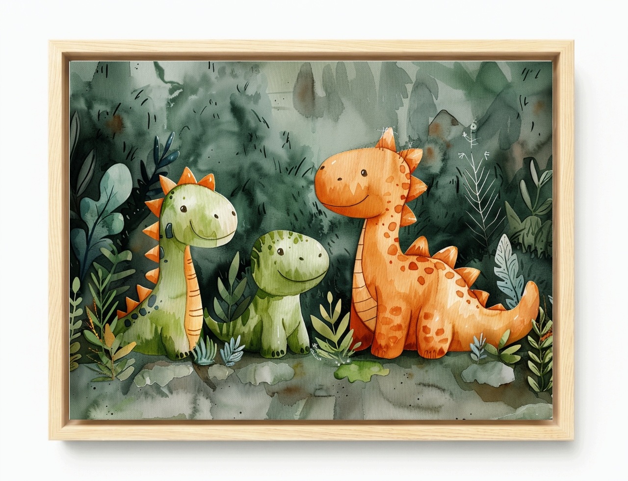 Obraz Rám American Box Akvarel Dinosaury Rodina Mama Otec Portrét 80x60