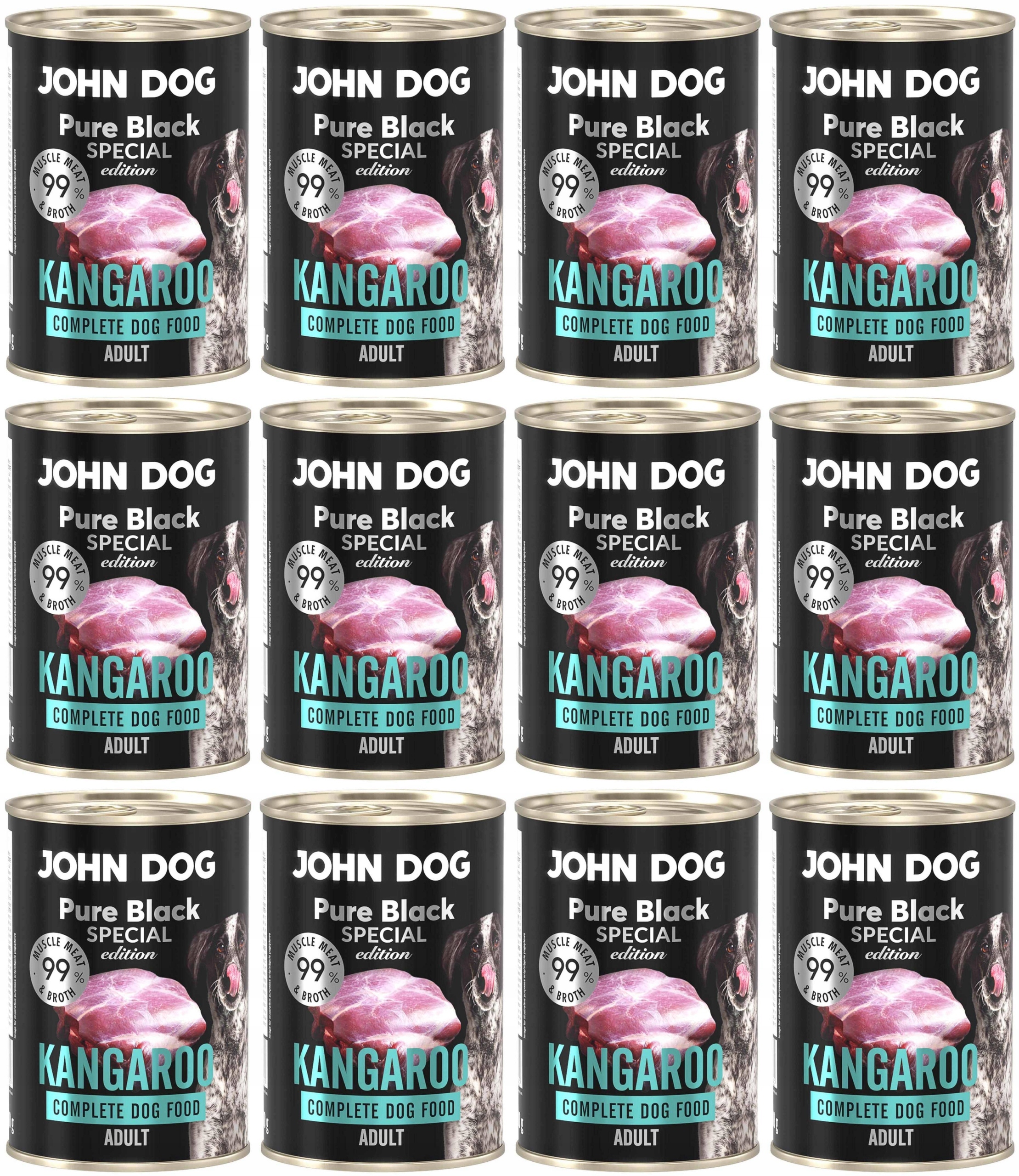 Levně John Dog Pure Black Special Edition Kangaroo 12 x 400 g