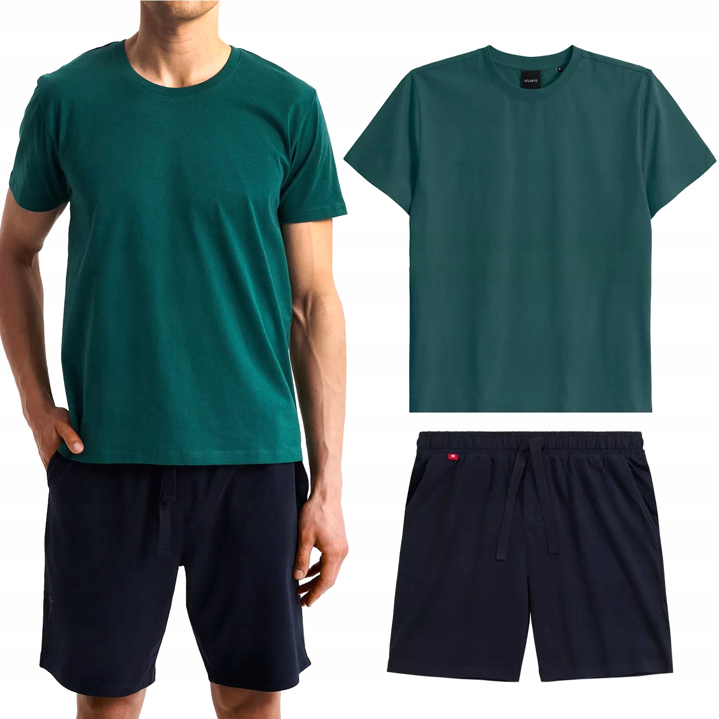Pánské pyžamo 100% Bavlna Atlantic NMP-379 Komplet T-Shirt Šortky L