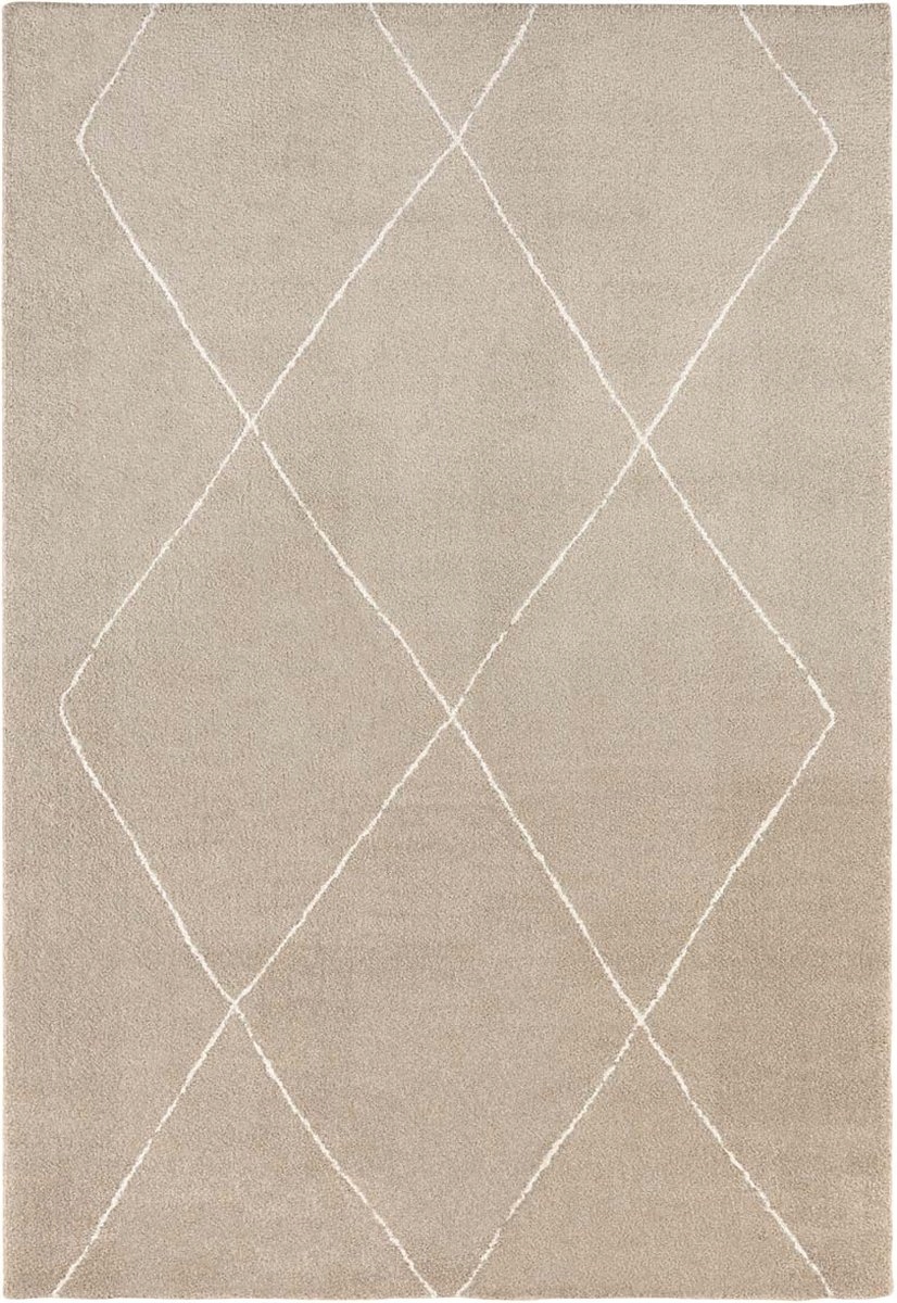 Koberec do obývačky 160 x 230 cm, béžový vzor, plyšový boho s mäkkým vlasom