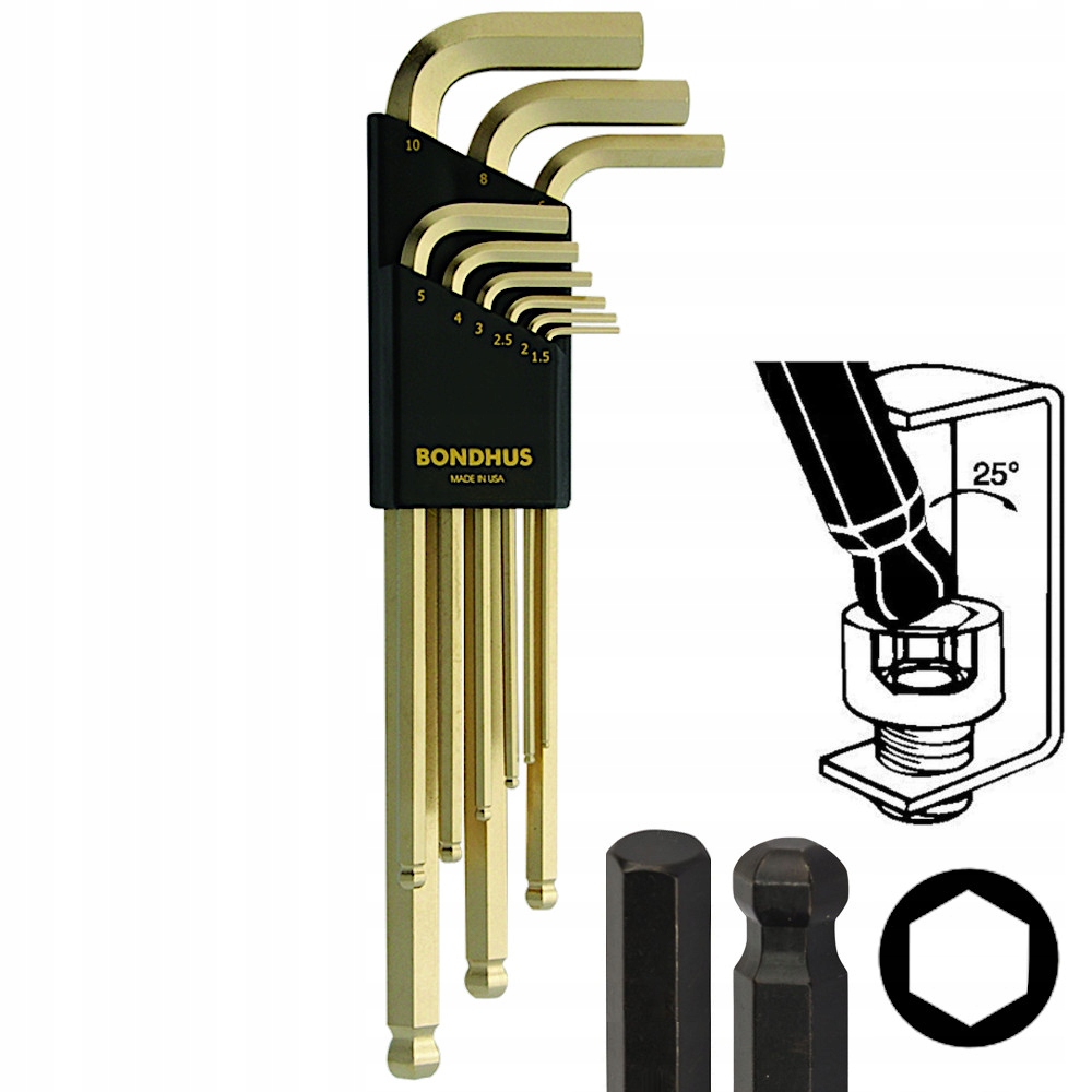 Bondhus 38099 Zestaw 9 Kluczy imbusowych długich z kulką 1,5 10