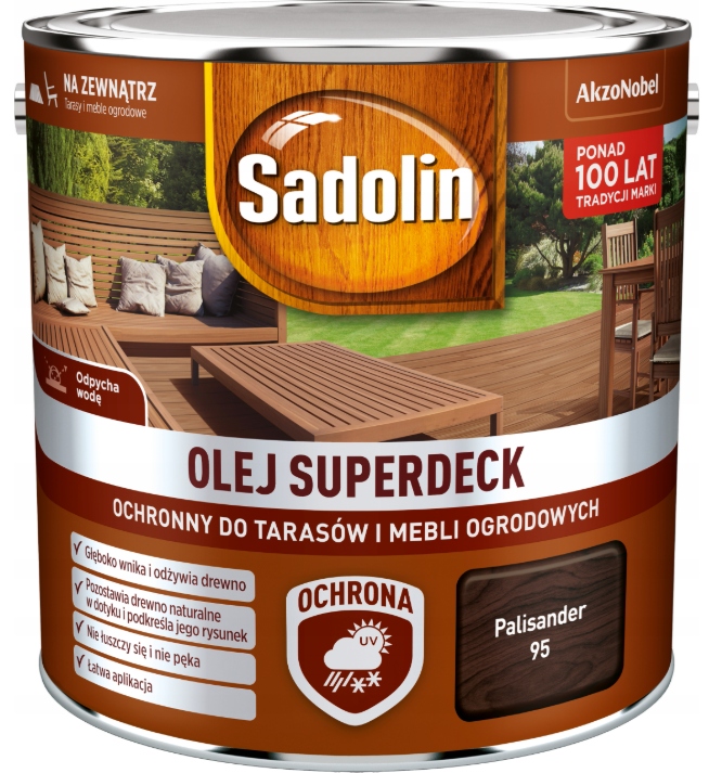 Olej do drewna tarasów płotów elewacji Sadolin Superdeck Palisander 2,5L