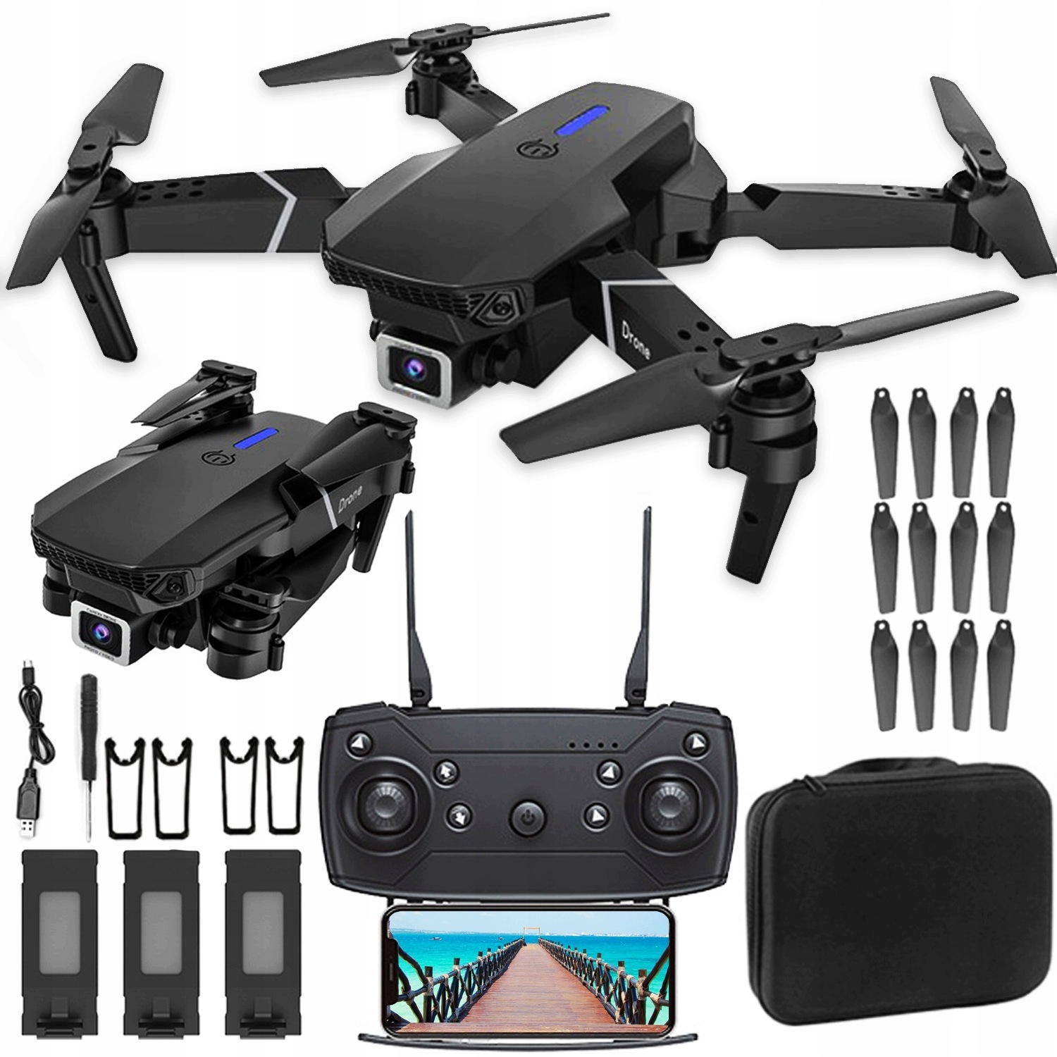 Dron 2 Kamery Wifi Hd Vznášení Hračka 3 Baterie 1800 mAh 100 m