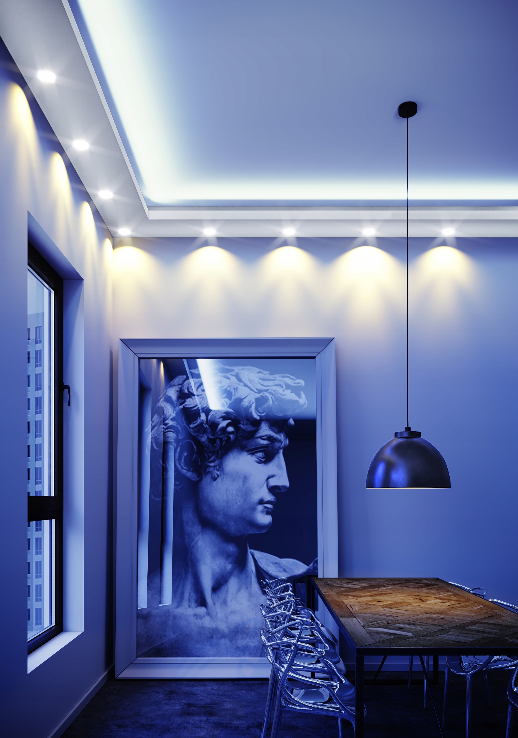 PODWIESZANY SUFIT, HALOGEN, ZABUDOWA SUFITU 20cm Wysokość 60 mm