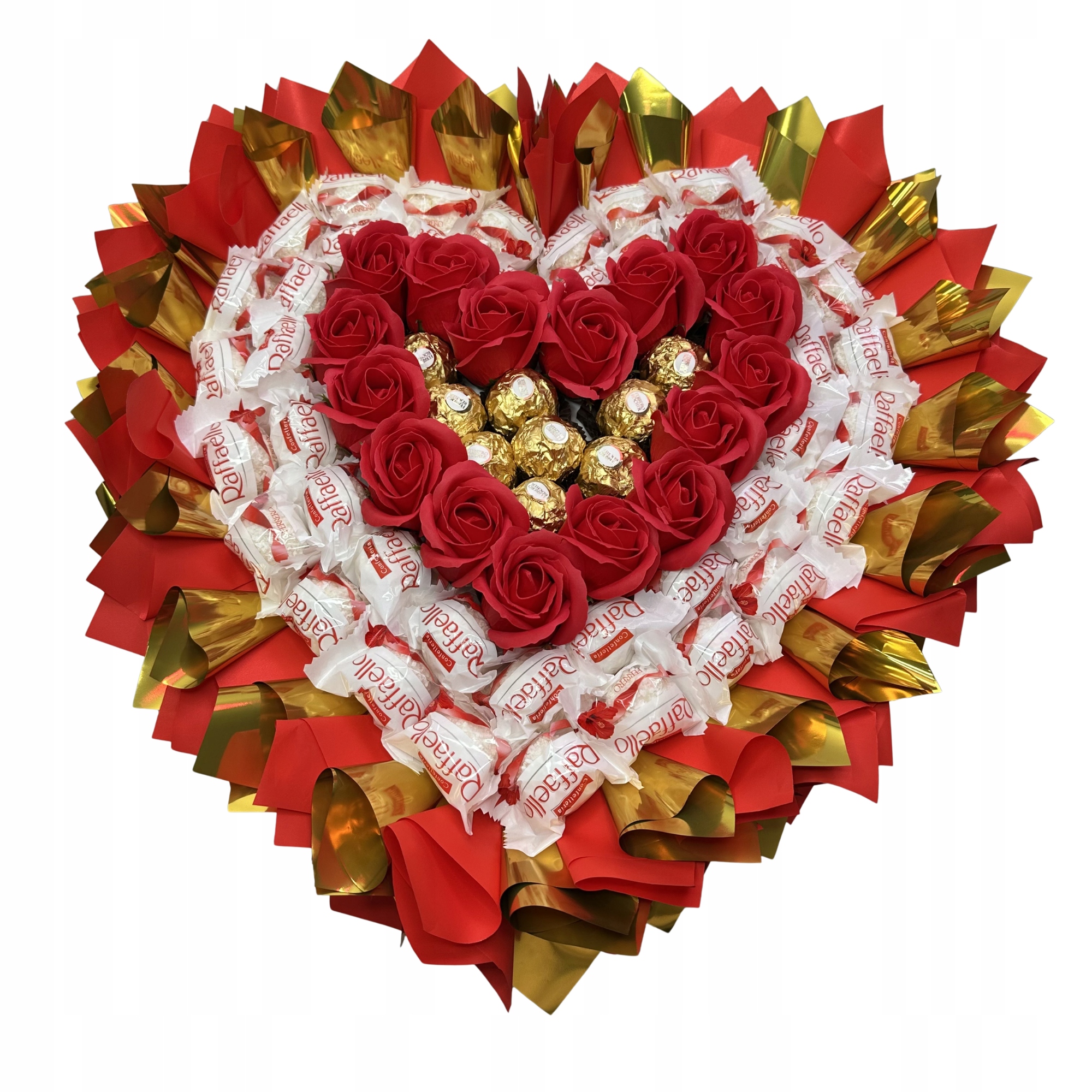 Zestaw Prezentowy Bukiet Słodyczy Serce Czerwone Raffaelo Dzień Kobiet Mamy