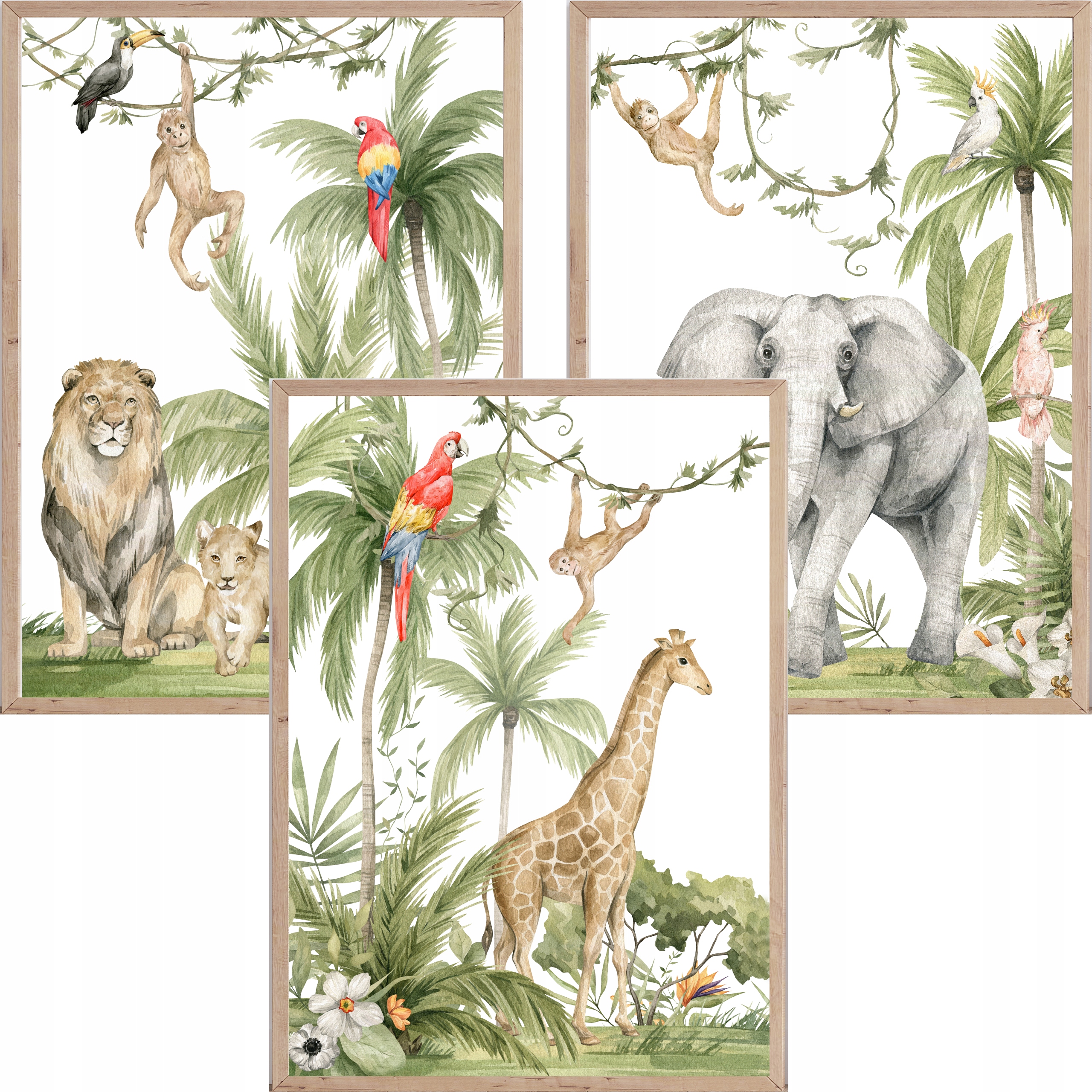 Plakaty dla dzieci, Safari, Słóń, Żyrafa, Lew, Sawanna 50x70