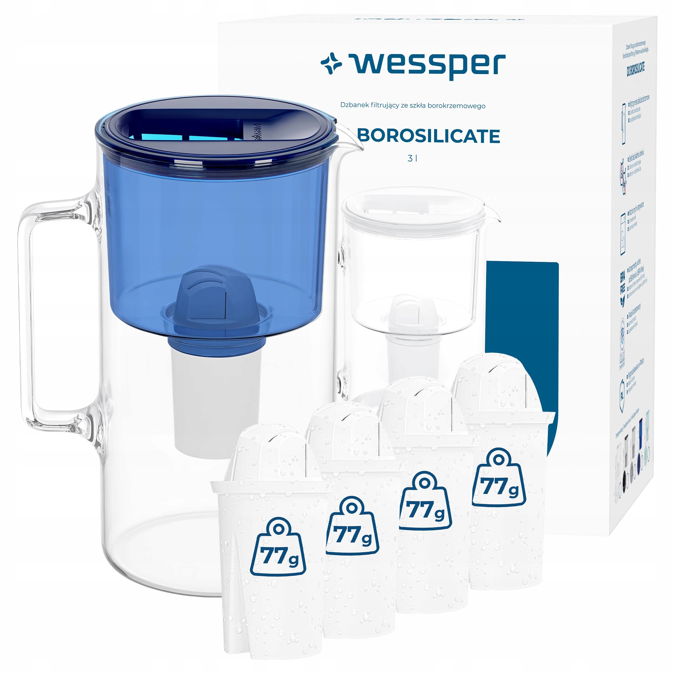 Filtrační konvice skleněná Wessper D2 Borosilicate 3l 5x vodní filtr