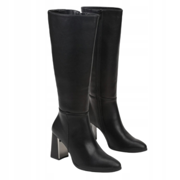 Černé dámské kožené kozačky na podpatku typu sloupek 2315B, velikost vel.