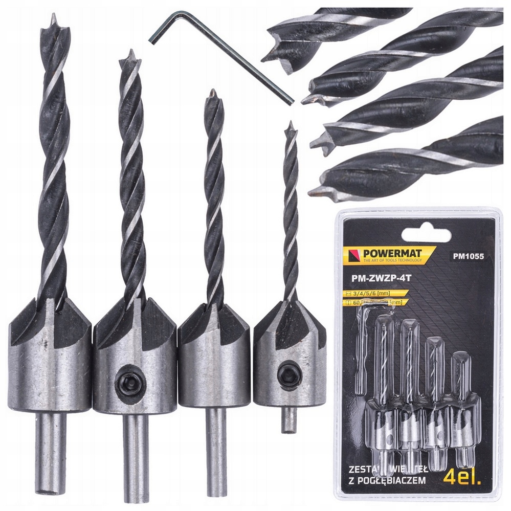 

Zestaw Wierteł Do Drewna Z Pogłębiaczem Wiertła