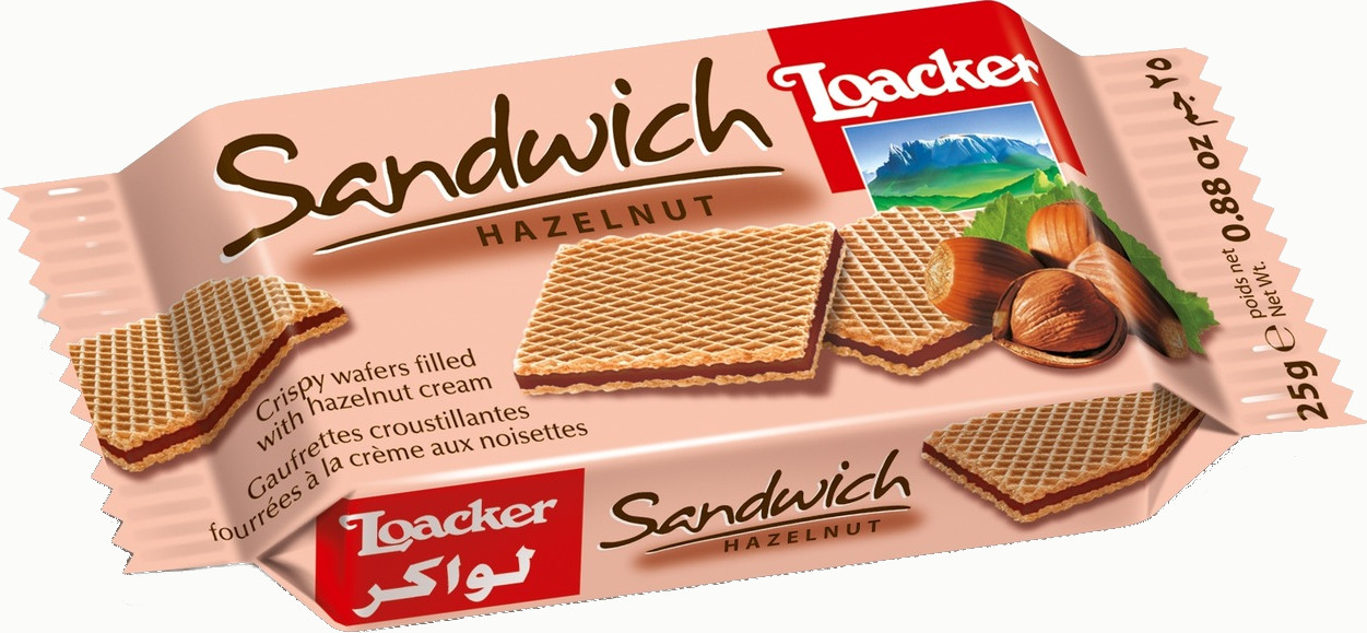 Sada Loacker Sandwich Wafelka s lískovými oříšky 25g 25 kusů