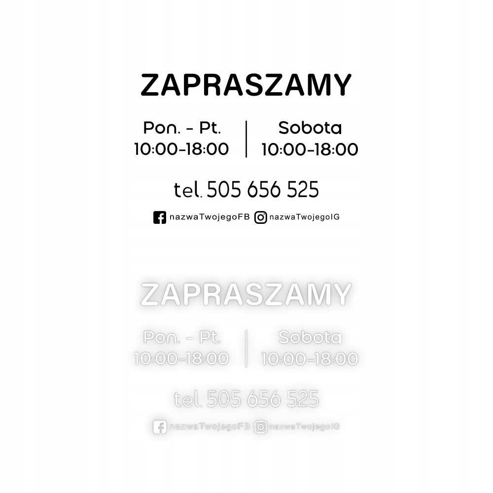 NAKLEJKA NA DRZWI, Godziny Otwarcia + Twój tekst - KOLOR