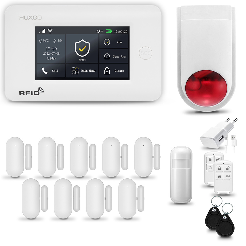 Alarm bezprzewodowy Gsm 4G WiFi z aplikacją Tuya zestaw Huxgo HXA006 D9WS