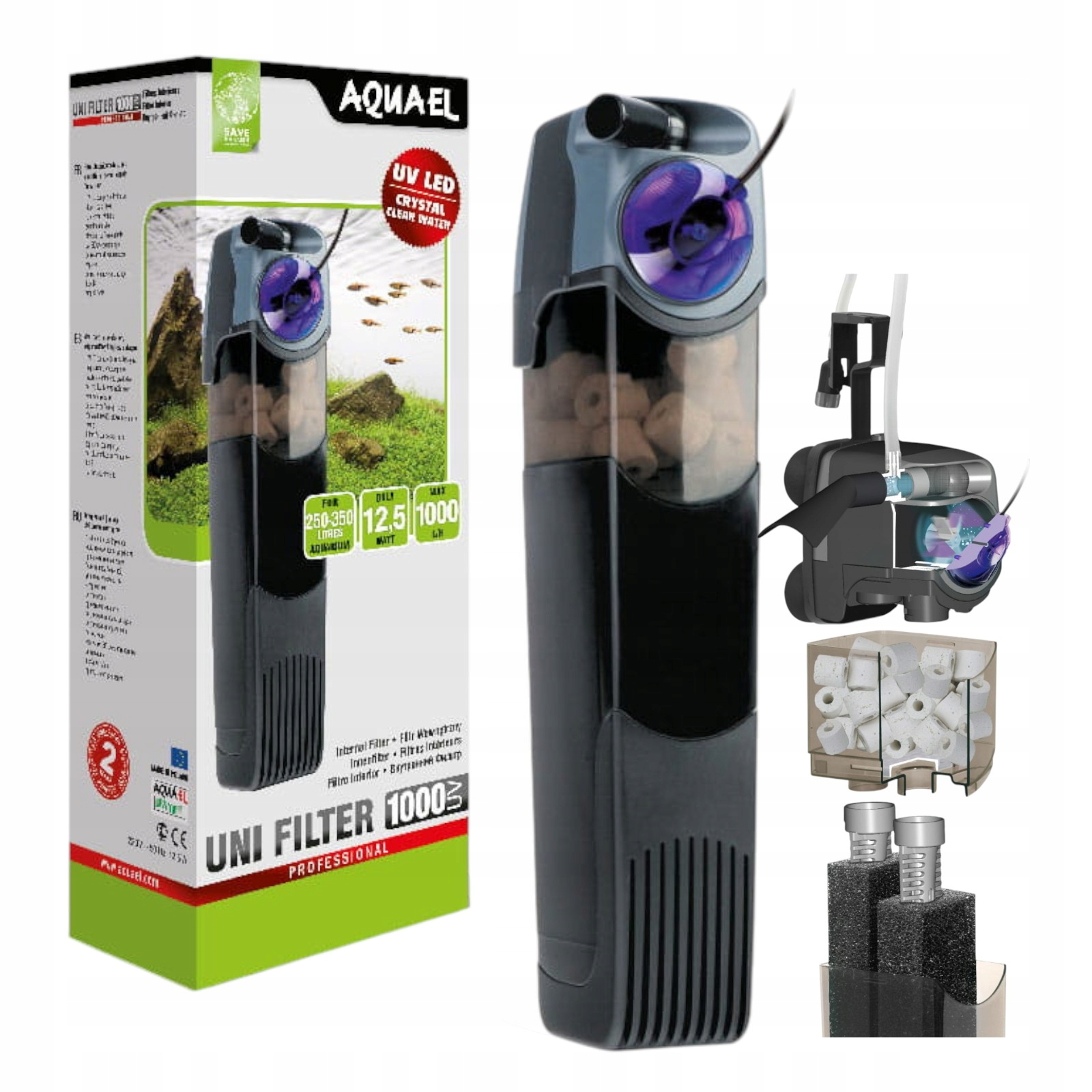 Skuteczny cichy Aquael Unifilter Uv 1000 Filtr Wewnętrzny 1000 L/h