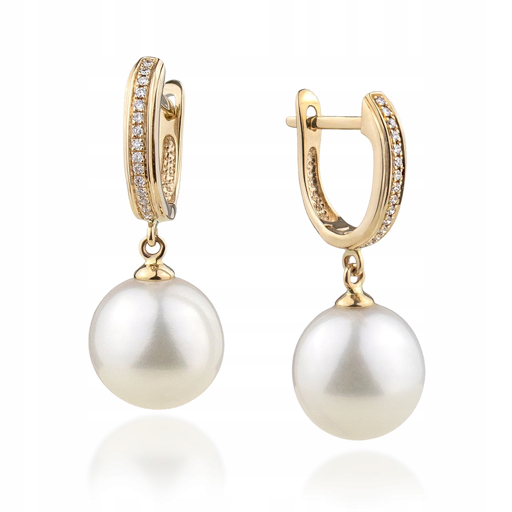 Krásné Zlaté Náušnice Anglické 14K S Perlami A Diamanty