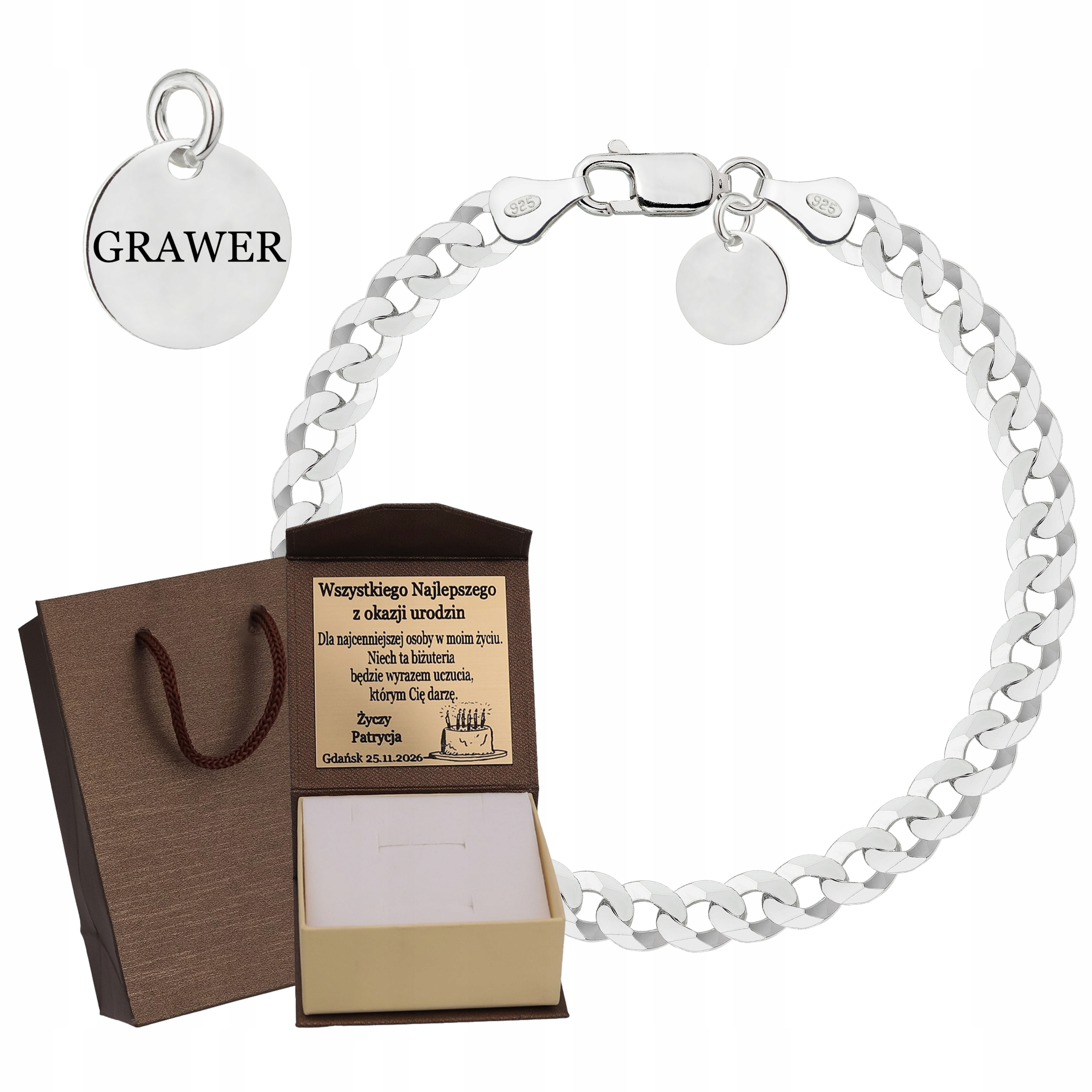 Stříbrný Plný Pánský Náramek Pancéřový Masivní Ryzost 925 Gravírování Bonus