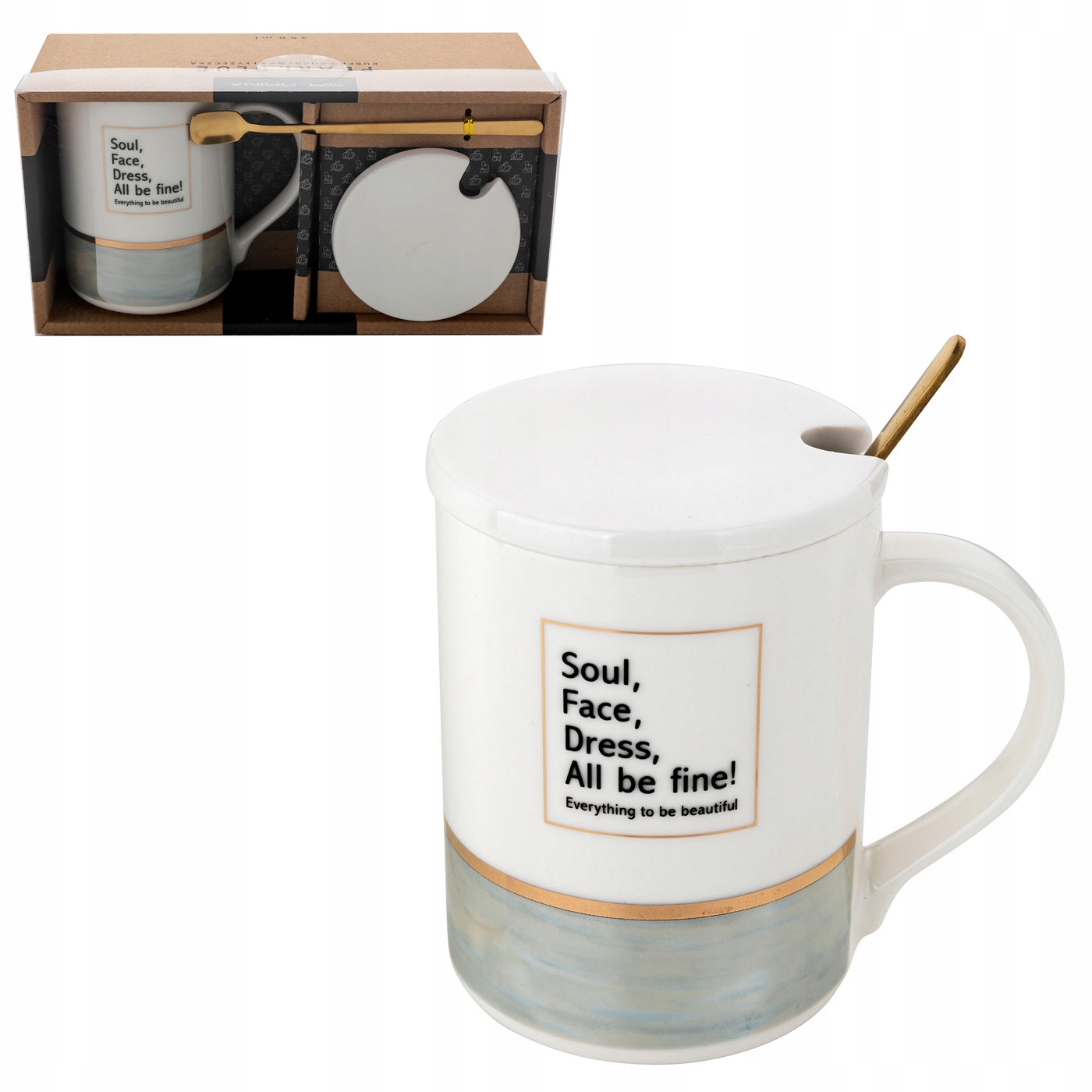 

Kubek Porcelanowy Z Pokrywką I Łyżeczką 350 ML