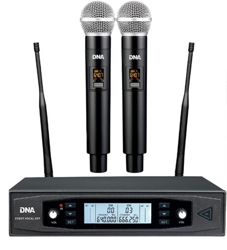 ZESTAW MIKROFONÓW BEZPRZEWODOWYCH NA EVENTY KARAOKE WESELA APELE LEKKIE