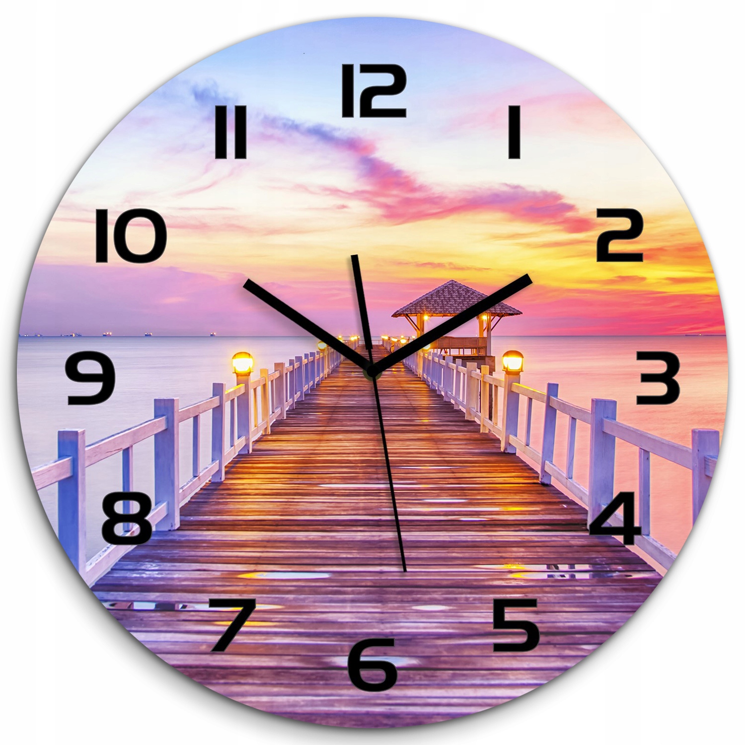 

Zegar ścienny ze szkła, duży Drewniane molo fi 60