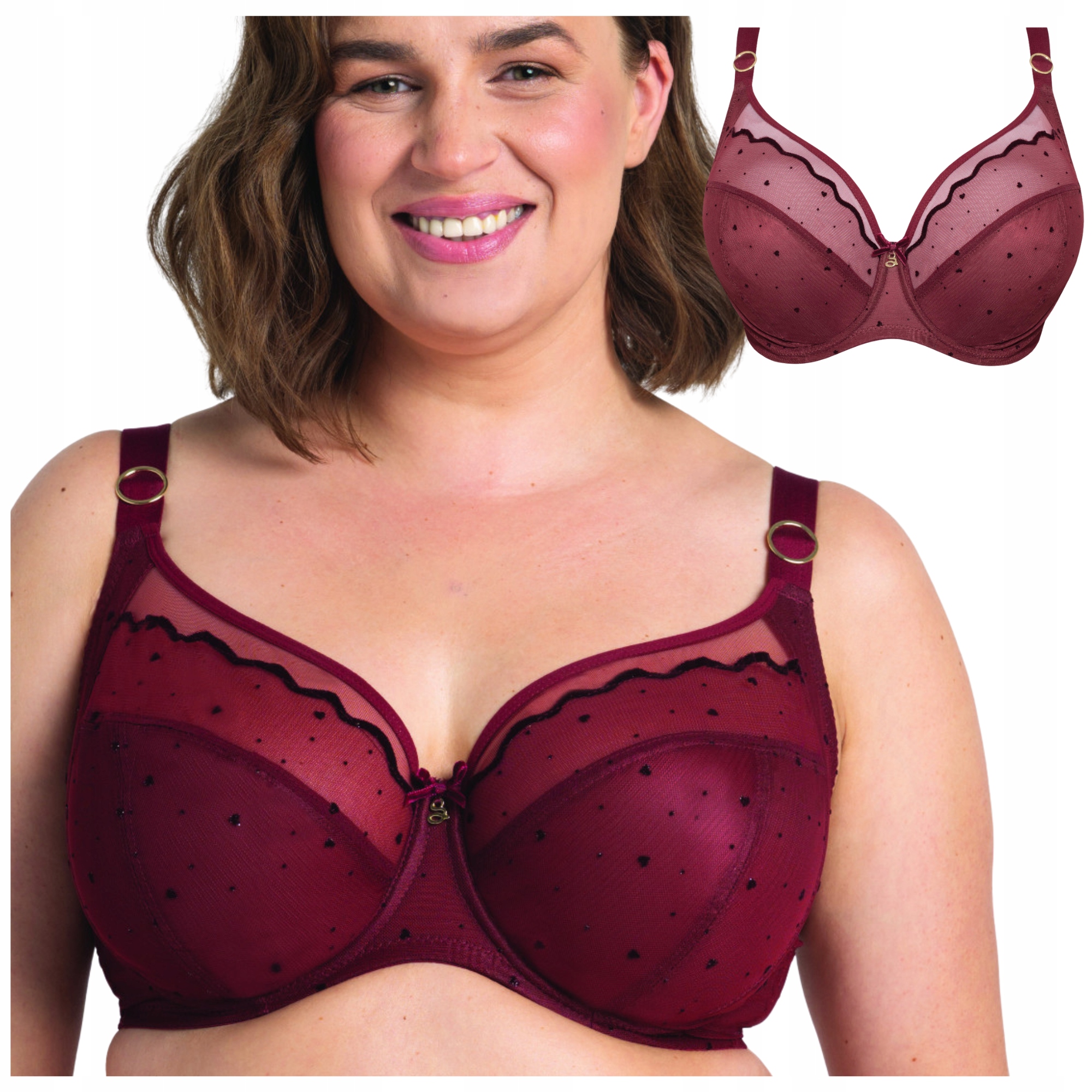 Podprsenka měkká, smyslná vínová podprsenka se srdíčky Samanta Melania A910 90I