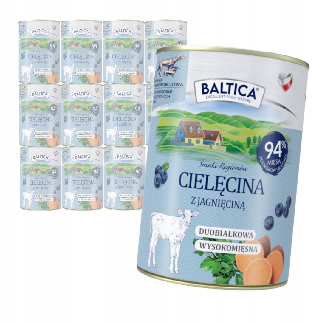 Baltica Cielęcina z Jagnięciną 12x400g Bezzbożowa Mokra Karma Dla Psa