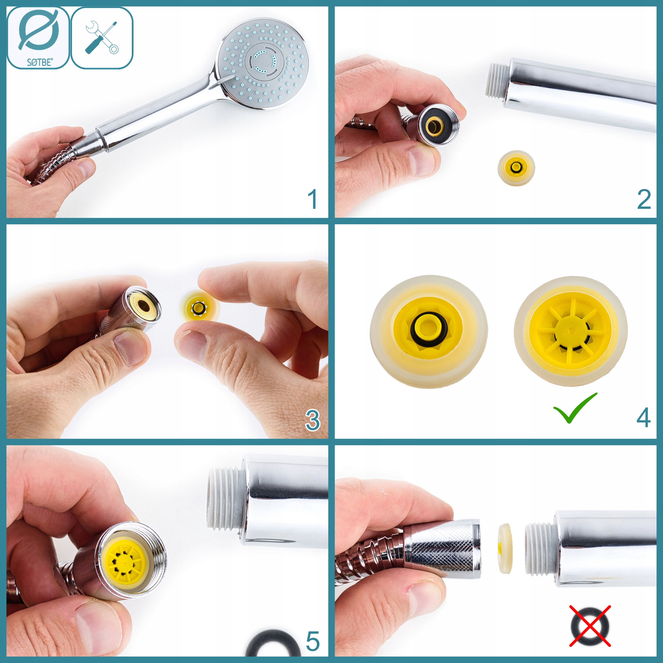 Słuchawka do prysznica rączka natryskowa 5 funkcje srebna oszczędna SOTBE Kolor srebrny