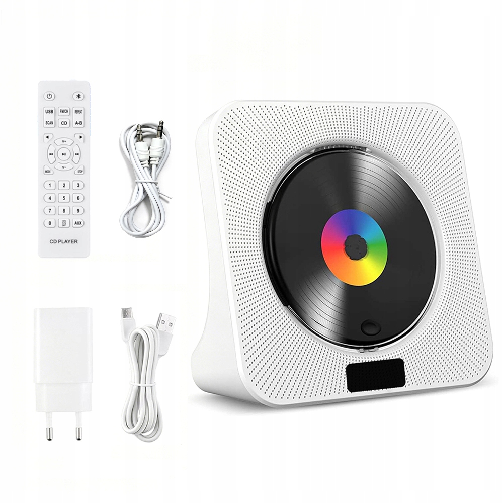 Přenosný CD Přehrávač Reproduktor Bluetooth 5.0 MP3 Usb/aux Bílý S Dálkovým Ovládáním