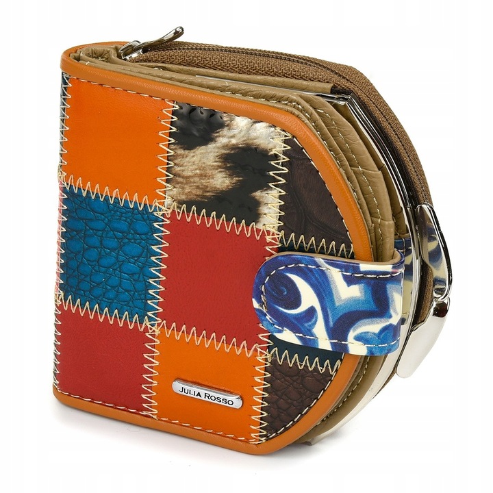 Patchwork portfel SKÓRZANY RFiD pudełko mały skóra