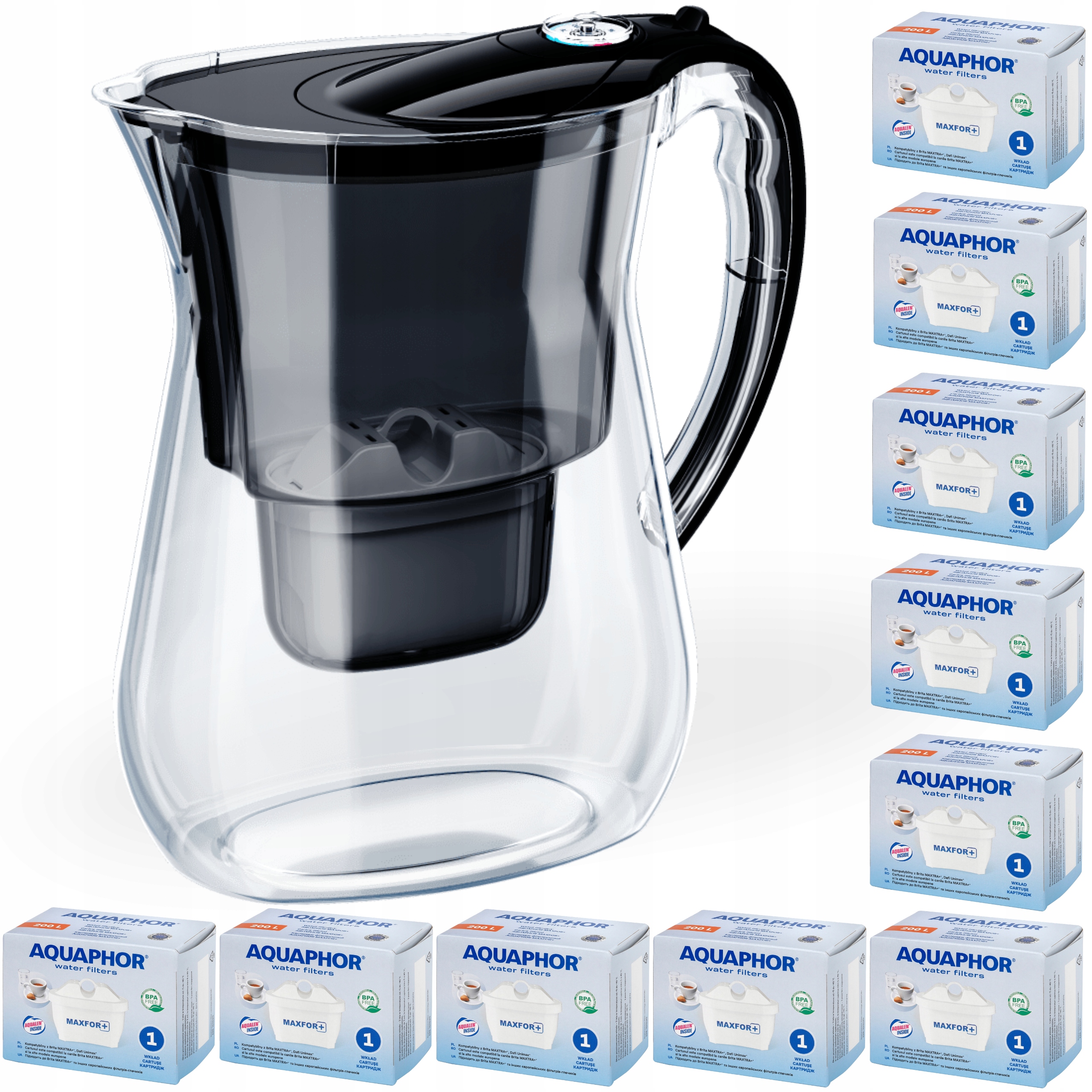 Filtrační konvice na vodu Aquaphor Lago černá 3.8L, 10 náplní Maxfor+