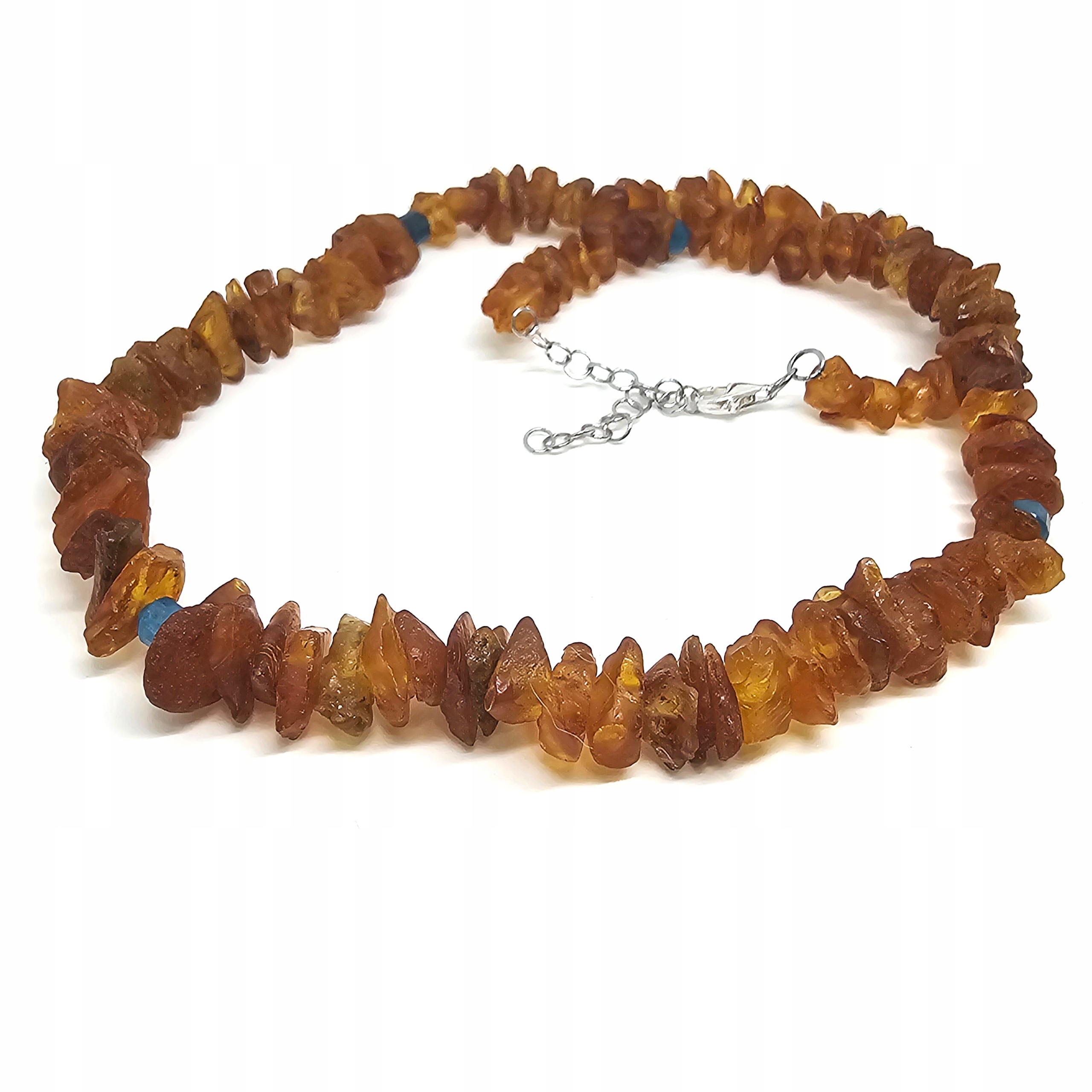 Náhrdelník jantar korále nebroušený, nepravidelný s lapisem lazuli