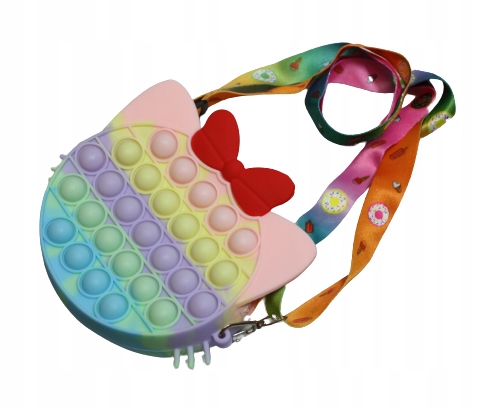 TOREBKA POPPIT TĘCZOWY KOTEK Z KOKARDKĄ 15CM FIDGET E1343 EMAJ