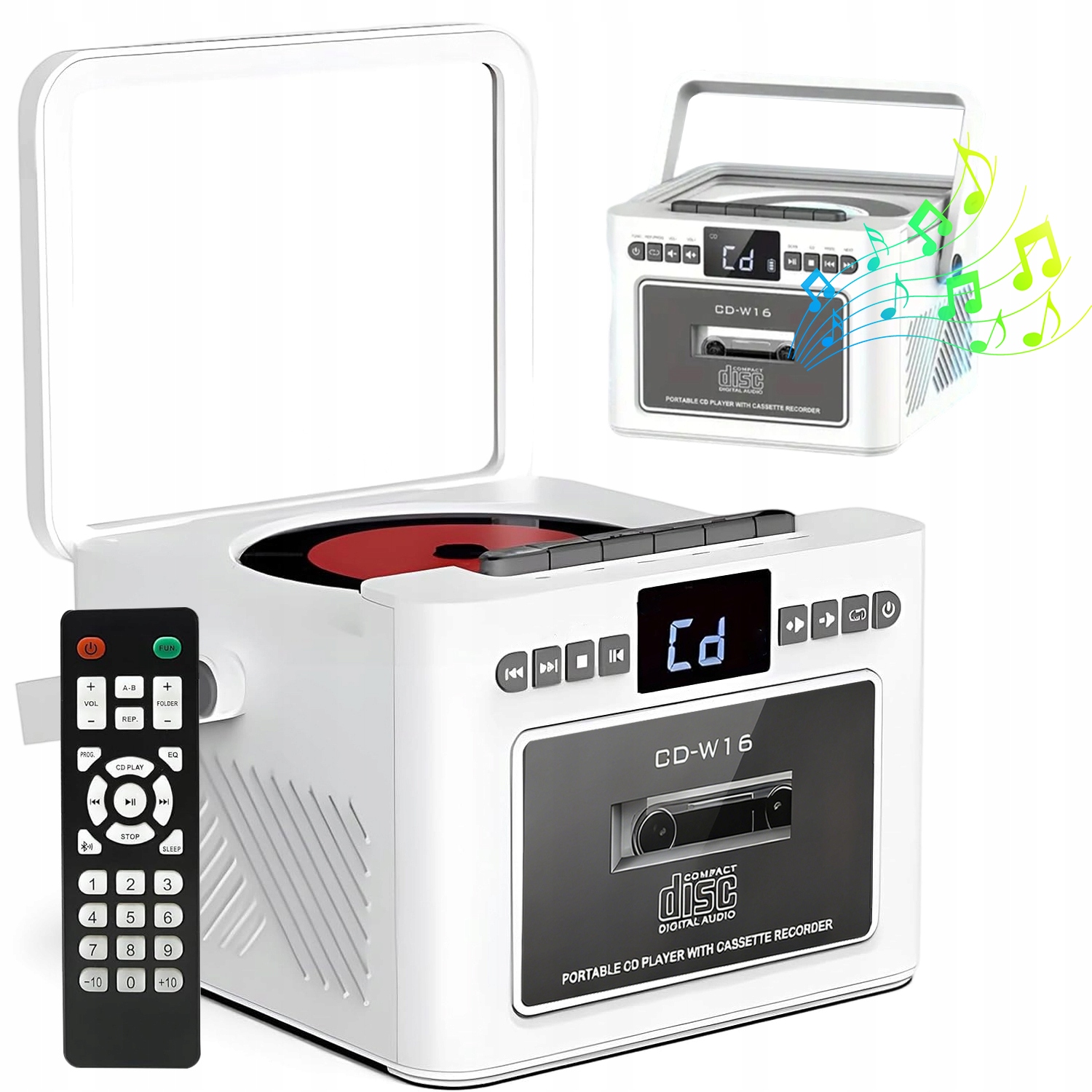 Přenosný Přehrávač CD Fm Rádio Bluetooth Magnetofon S Dálkovým Ovládáním