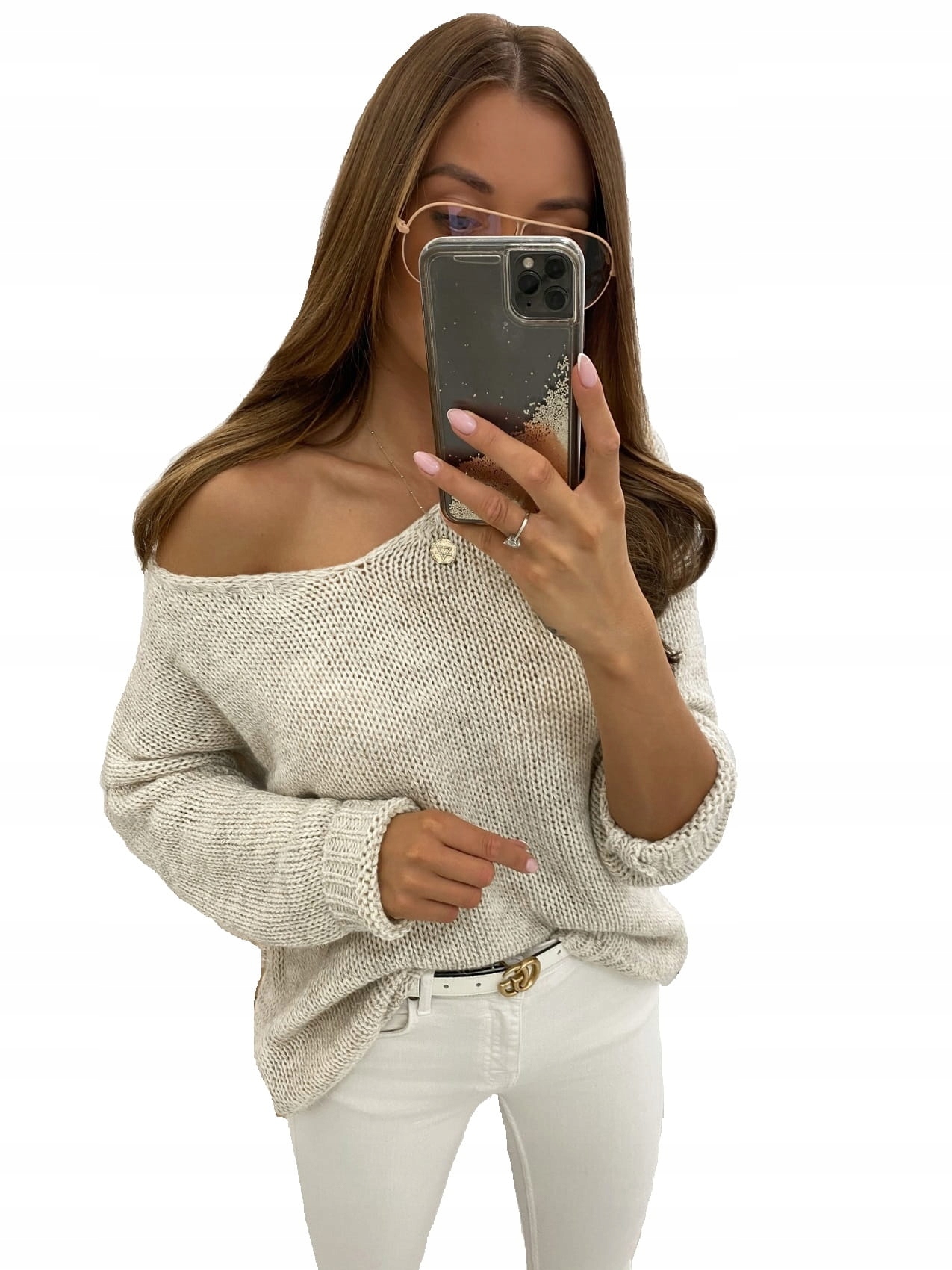 

Sweter V classic beżowy Tmc Moda