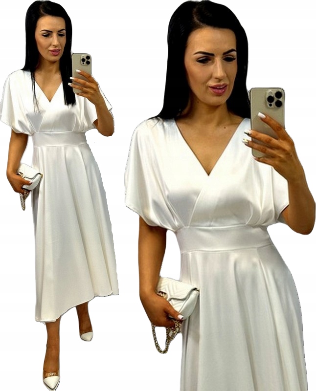 Dámské šaty na křtinové přijímání Svatební Hostina Elegantní saténová Ecru S