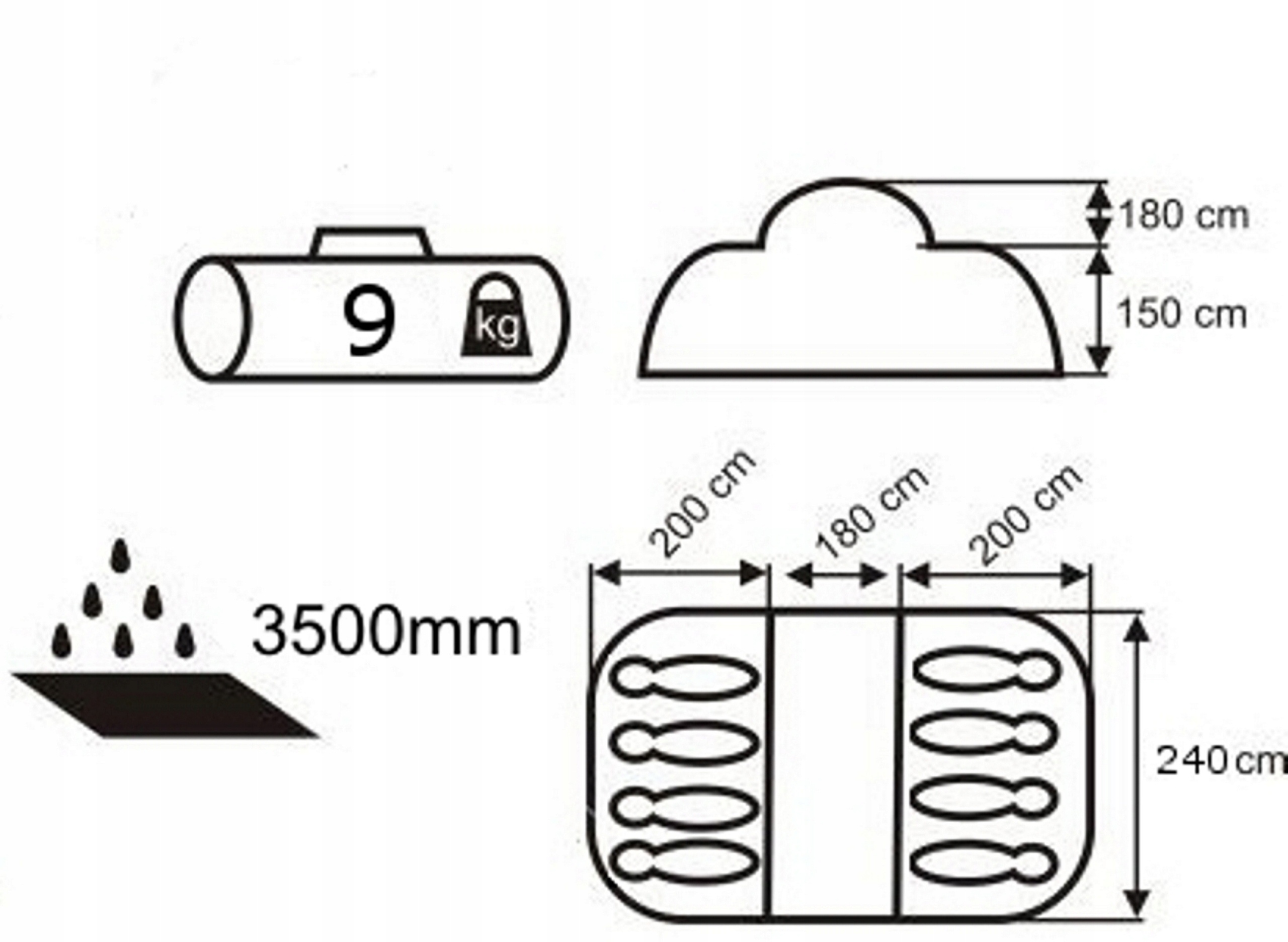 NAMIOT TURYSTYCZNY NADIR 8 PRO ACAMPER 3500mm + GRATIS Kolor dominujący wielokolorowy