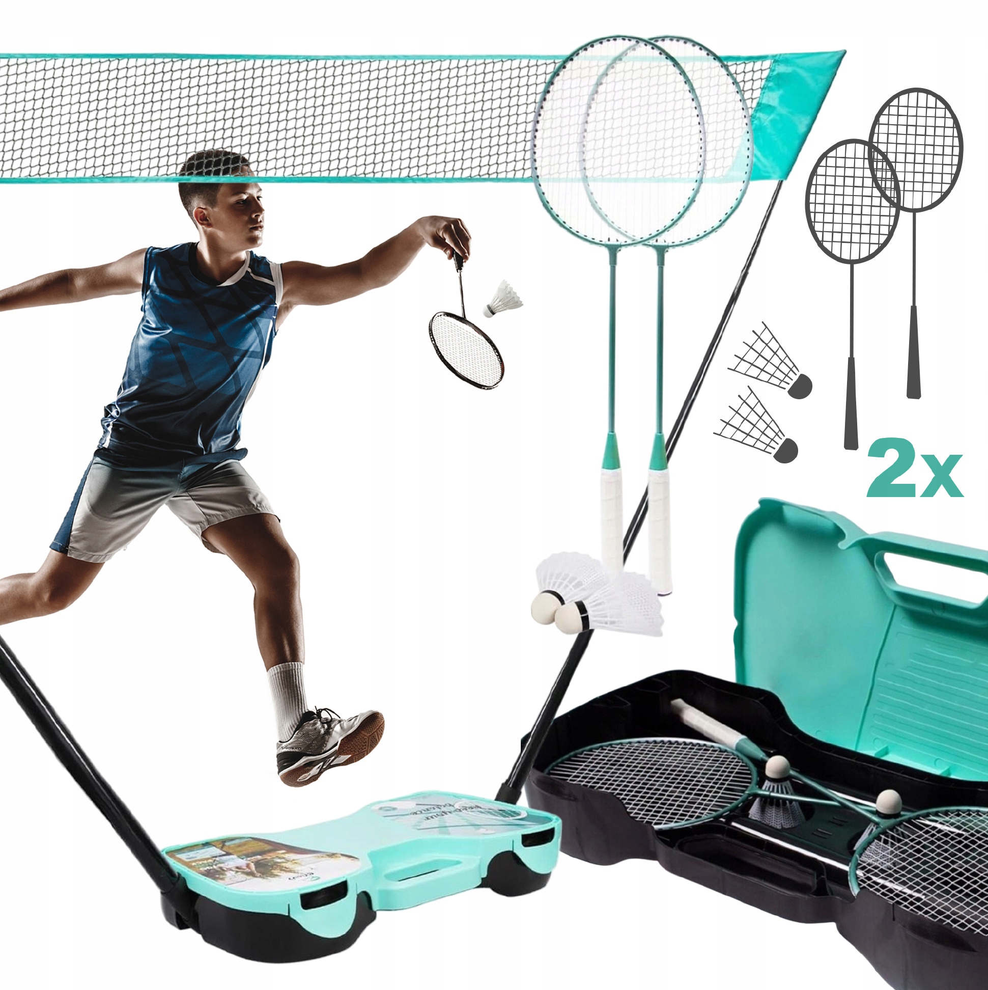 Zestaw Do Badmintona 2 Lotki Siatka Rakietki Rakiety Do Gry Badminton Etui