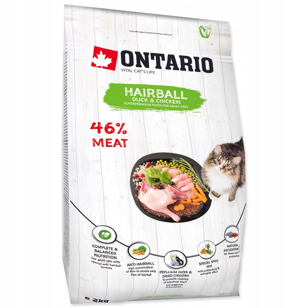 Levně Krmivo Ontario Cat Hairball 2kg