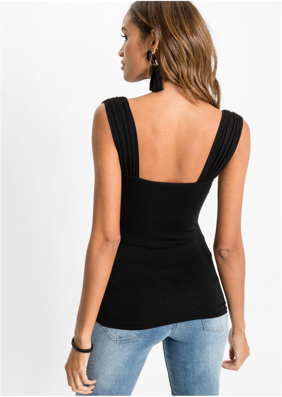 A50177 A15 BLUZKA CZARNA RAMIĄCZKA 32 Fason klasyczny