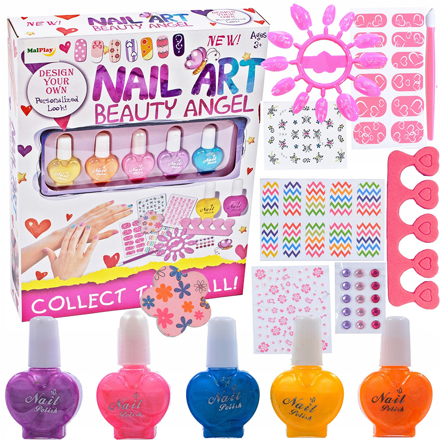 ZESTAW MANICURE DO MALOWANIA ZDOBIENIA PAZNOKCI DZIECI bezpieczne LAKIERY Szerokość produktu 23 cm
