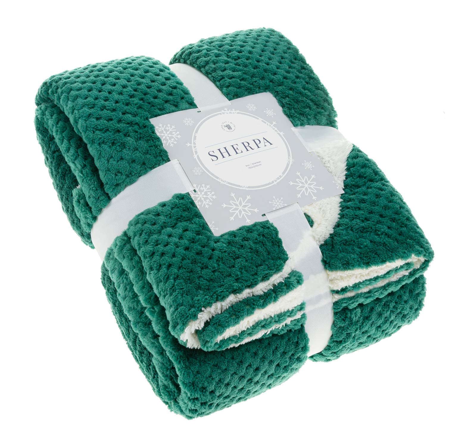 Deka Sherpa 150x200 lahvově zelená barva bílá, oboustranná, beránek
