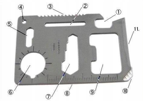 KARTA PRZEŻYCIA SURVIVAL CARD 11 W 1 MULTITOOL