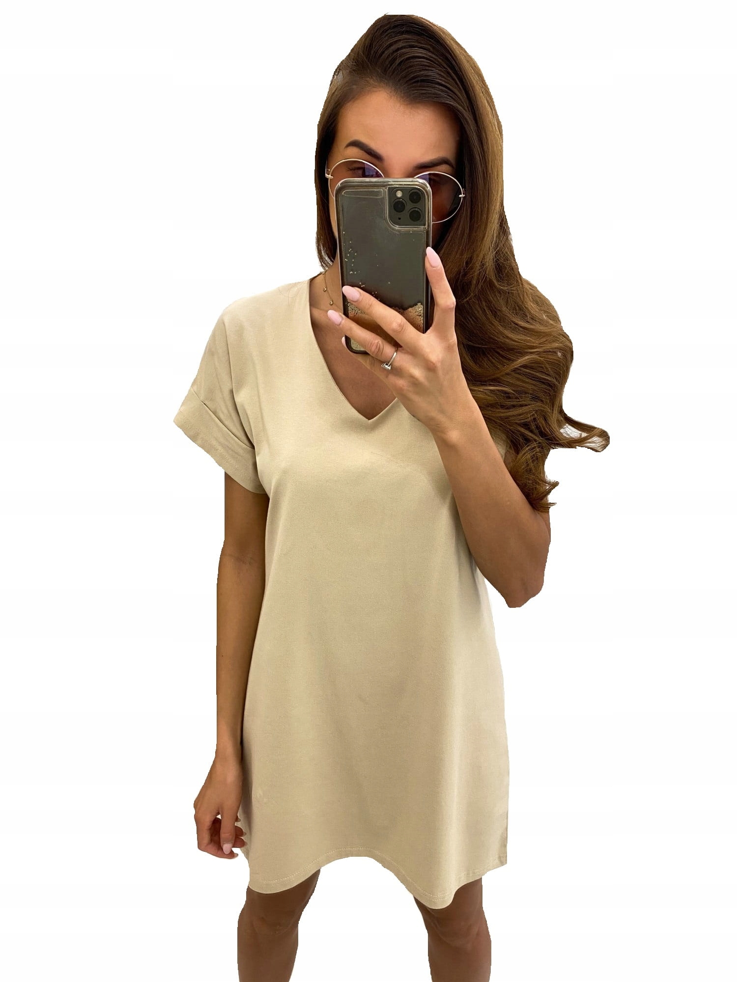 

Sukienka V neck basic beżowa Tmc Moda