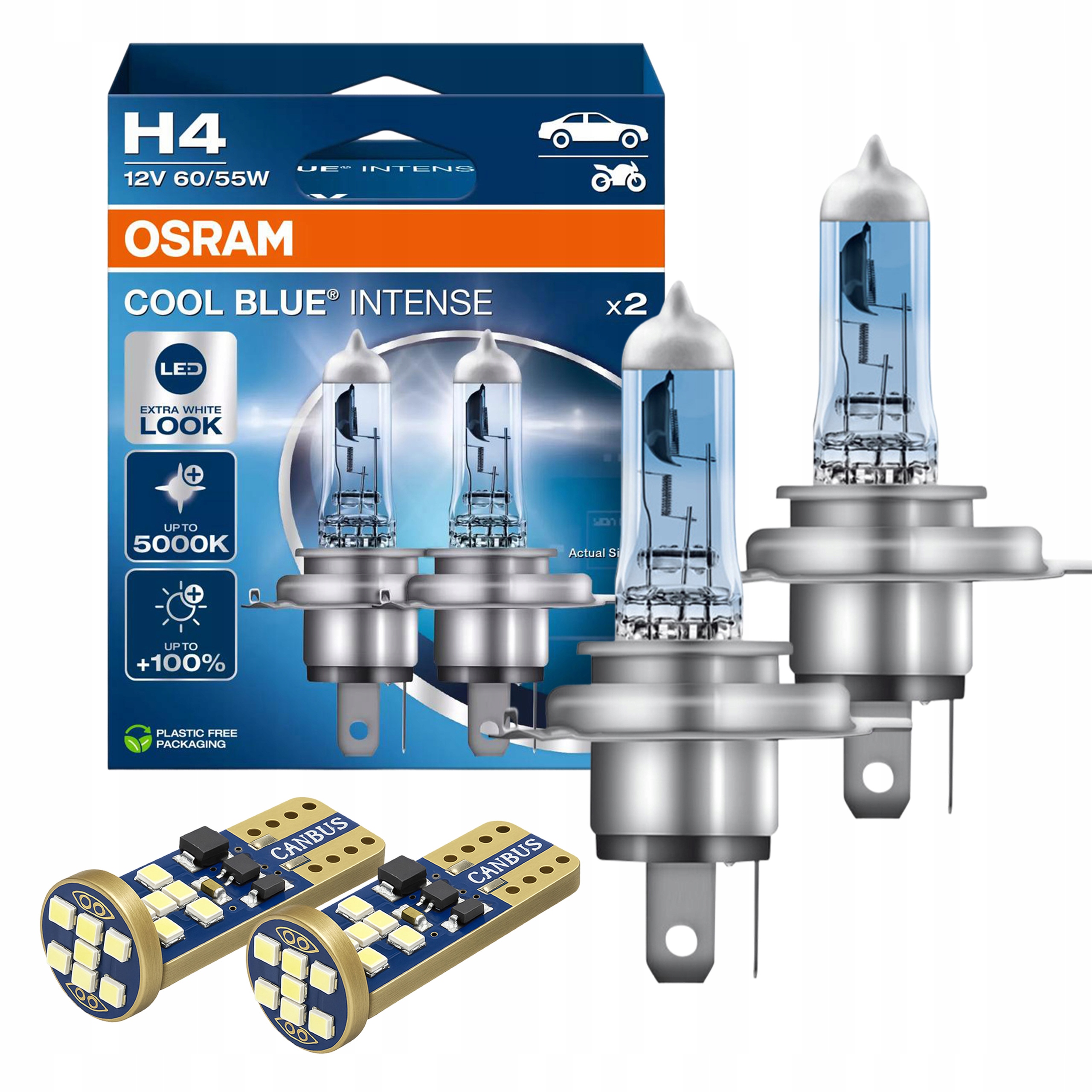Żarówki Halogenowe Ciepłe Osram H4 Wydajne Mijania W5W Ledowe Canbus