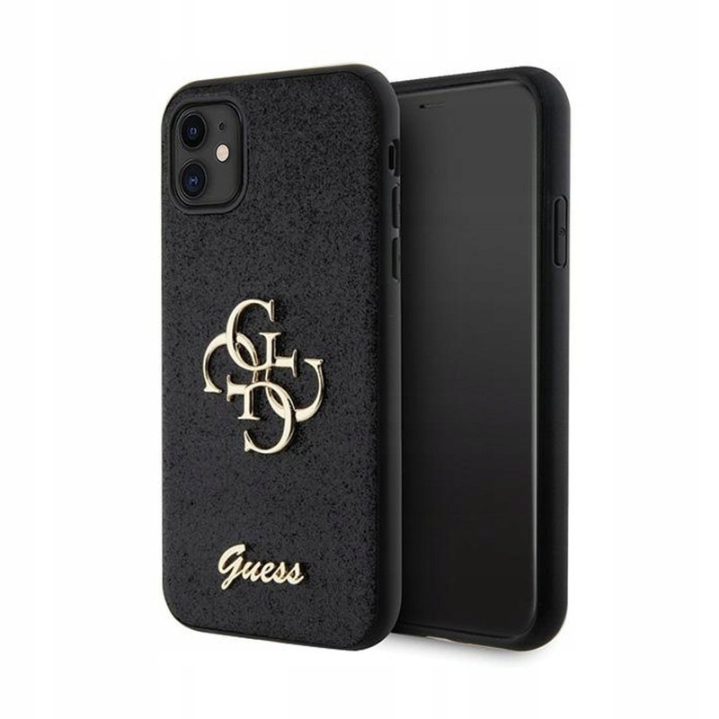 Guess Glitter Script Big 4G Pouzdro pro iPhone 11 (černé)