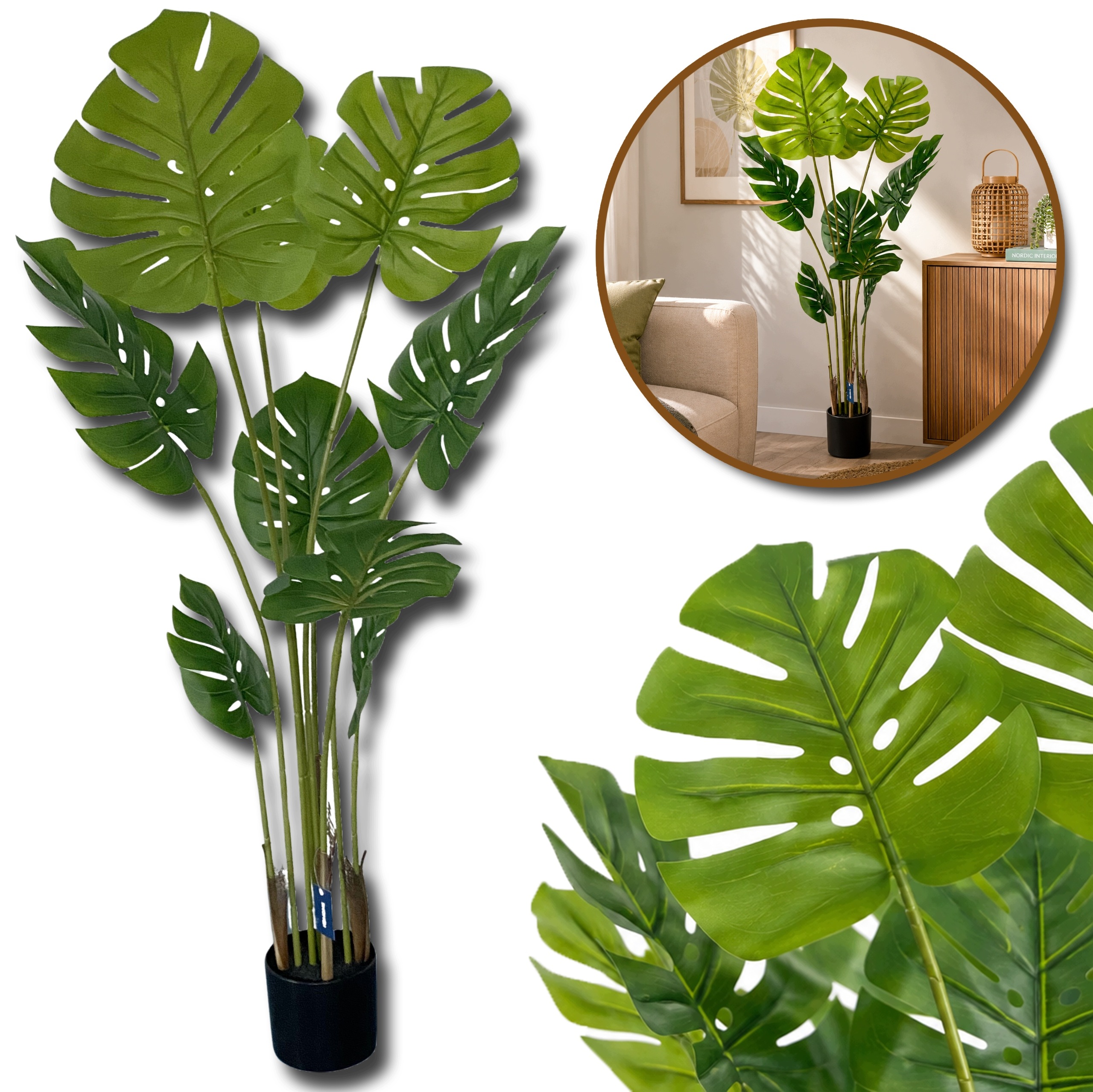 Umělá Rostlina Stromek V Květináči Větvička Listy Vysoká Monstera 120 cm