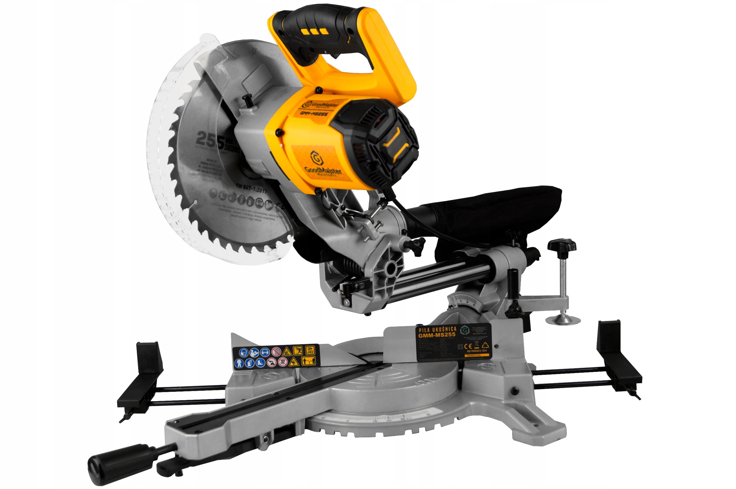 PIŁA UKOŚNICA Z POSUWEM laser PILARKA UKOSOWA Kapówka 2000W 255mm GMM-MS255 Marka GoodMajster