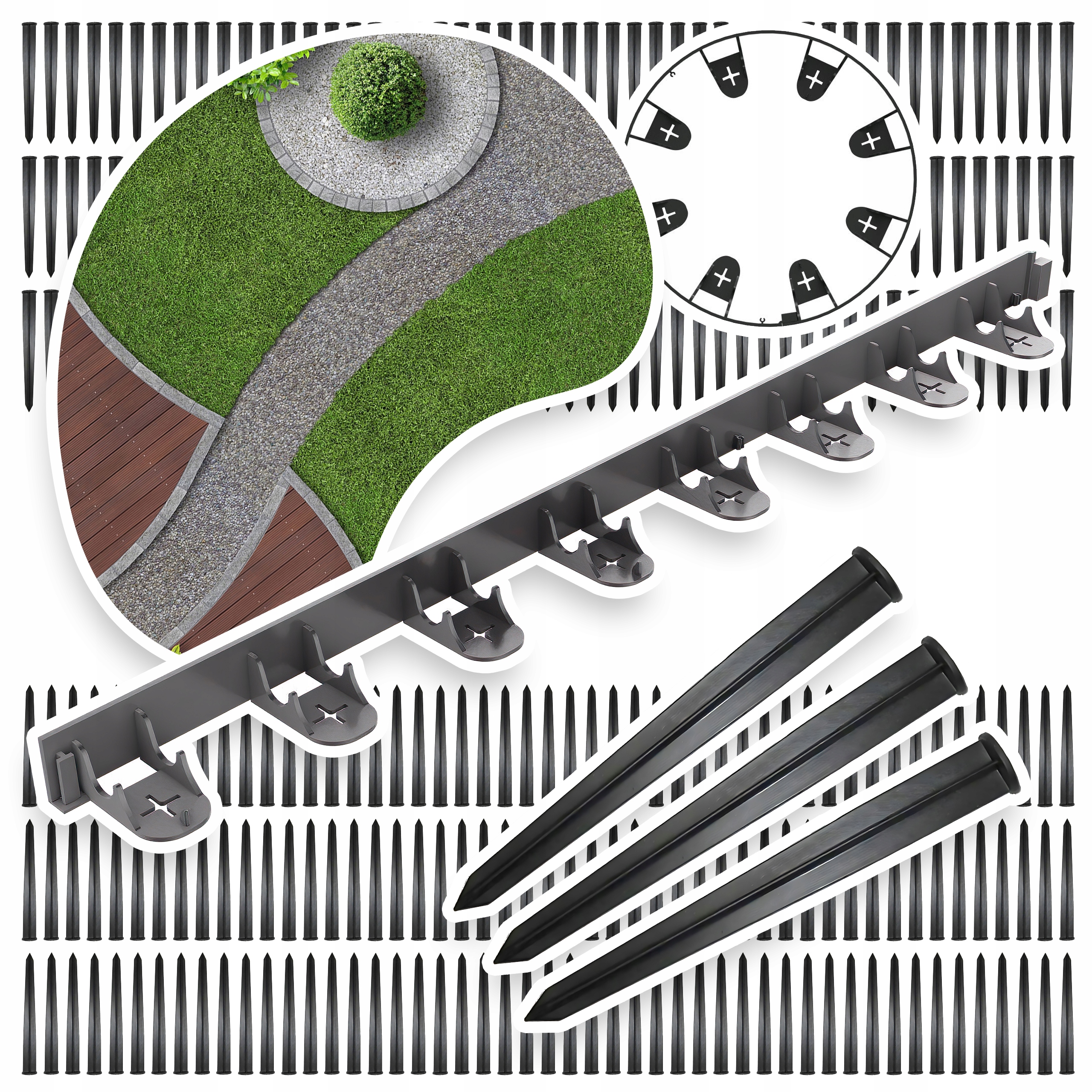 Obrzeże ogrodowe Trawnikowe grzebień 48m Border 300 x Kotwy do Mocowania